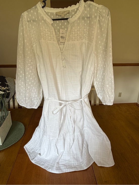 LOFT Dresses & Skirts - NWT LOFT White Textured Tie-Waist Tunic Dress Large